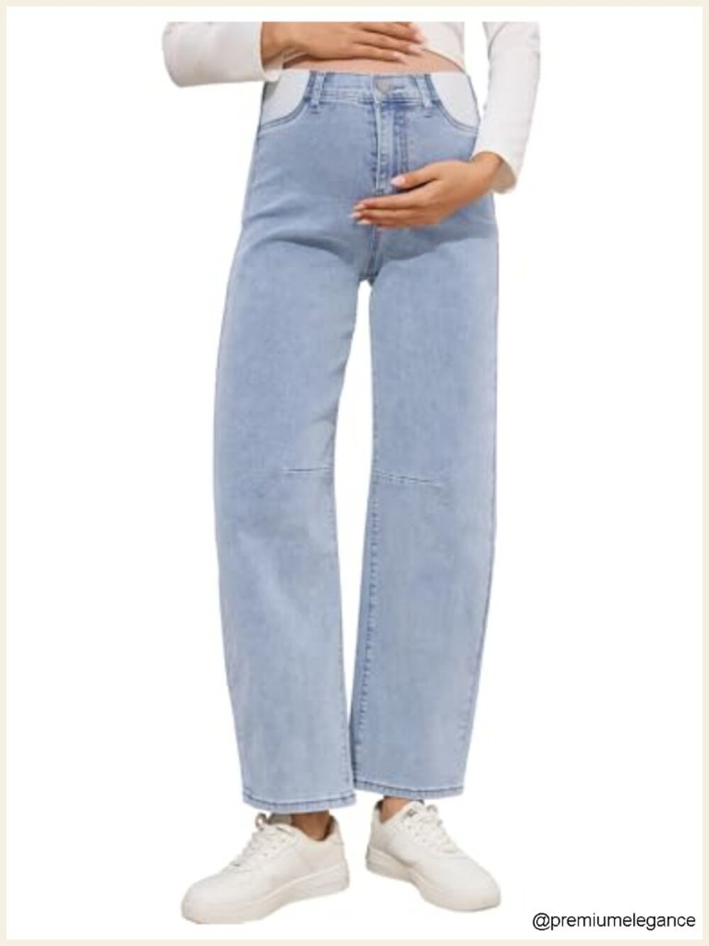 Maternity Wide Leg Barrel Jeans Mid-Rise Stretch Denim Adjustable Waist